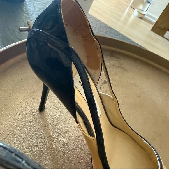 Jimmy Choo Black and Cream Color Block Cut Out Heels